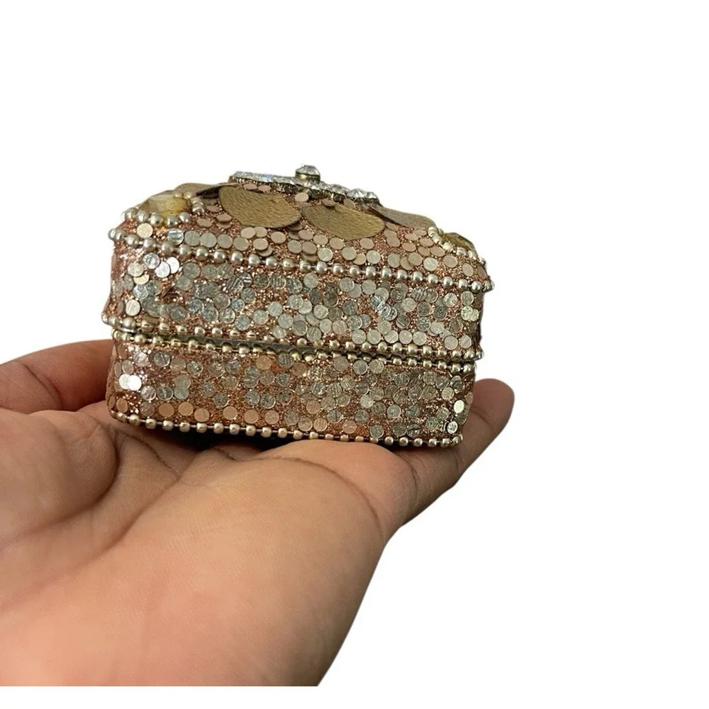 Gold Beaded Trinket Box Sequins Jewelry Box 18th Century Colonial Reenactment